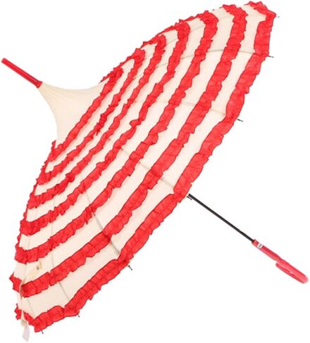 Ladies Lace Flowers Pagoda Shaped Long Handle Sunproof Umbrella Parasol, Beige, Decorative Shade for Daily Outings, Tea Parties, Weddings and Photos in Kuwait