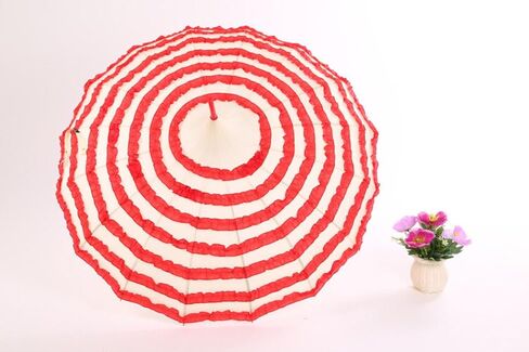 Ladies Lace Flowers Pagoda Shaped Long Handle Sunproof Umbrella Parasol, Beige, Decorative Shade for Daily Outings, Tea Parties, Weddings and Photos in Kuwait