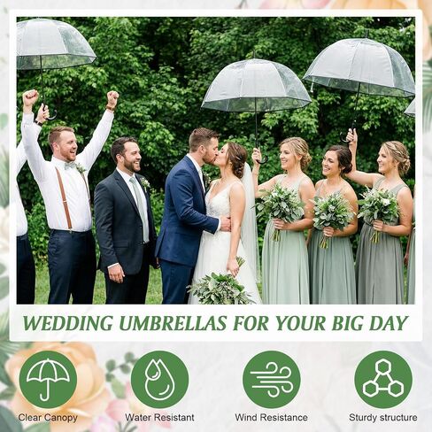 60pcs Auto Open Clear Dome Umbrella Windproof Transparent Wedding Umbrellas with Classic Hook Handle 8 Ribs Transparent Rain Umbrellas Bulk High-Visibility for Bride Groom Photography Golf Ou in Kuwait