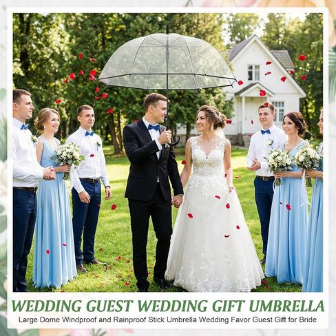 60pcs Auto Open Clear Dome Umbrella Windproof Transparent Wedding Umbrellas with Classic Hook Handle 8 Ribs Transparent Rain Umbrellas Bulk High-Visibility for Bride Groom Photography Golf Ou in Kuwait