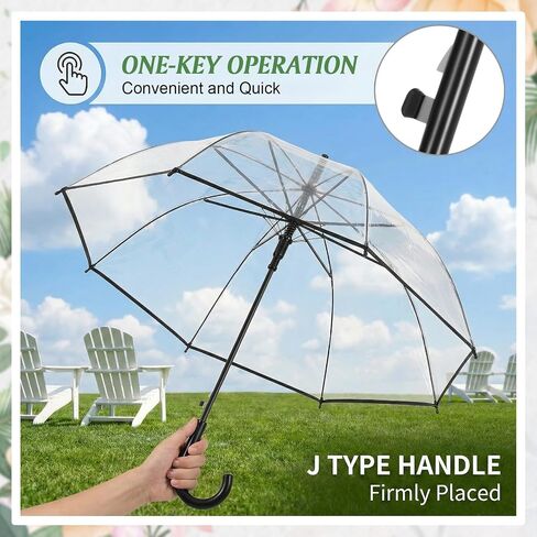 60pcs Auto Open Clear Dome Umbrella Windproof Transparent Wedding Umbrellas with Classic Hook Handle 8 Ribs Transparent Rain Umbrellas Bulk High-Visibility for Bride Groom Photography Golf Ou in Kuwait