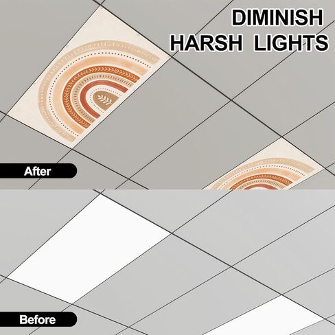 4 Pack Light Covers for Ceiling Lights Magnetic Fluorescent Light Covers for Classroom Scandinavian Nursery Boho Rainbow Print For Playroom Neutral Ceiling Lamp Shade for Home Office School in Kuwait
