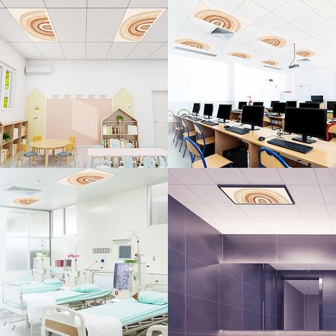 4 Pack Light Covers for Ceiling Lights Magnetic Fluorescent Light Covers for Classroom Scandinavian Nursery Boho Rainbow Print For Playroom Neutral Ceiling Lamp Shade for Home Office School in Kuwait