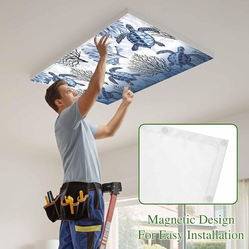 Fluorescent Light Covers, Coastal Sea Turtles Magnetic Light Covers for Ceiling Lights, Summer Coral Ocean Beach Gradient Blue Fluorescent Ceiling Shade for Classroom Bedroom Office 4x2Ft x 3PCS in Kuwait