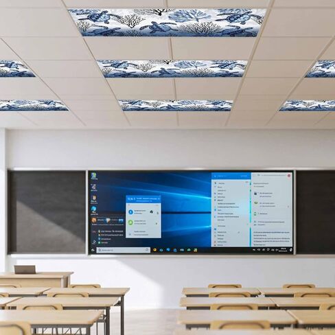 Fluorescent Light Covers, Coastal Sea Turtles Magnetic Light Covers for Ceiling Lights, Summer Coral Ocean Beach Gradient Blue Fluorescent Ceiling Shade for Classroom Bedroom Office 4x2Ft x 3PCS in Kuwait
