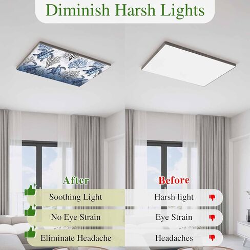Fluorescent Light Covers, Coastal Sea Turtles Magnetic Light Covers for Ceiling Lights, Summer Coral Ocean Beach Gradient Blue Fluorescent Ceiling Shade for Classroom Bedroom Office 4x2Ft x 3PCS in Kuwait