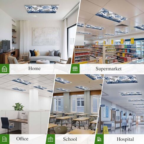 Fluorescent Light Covers, Coastal Sea Turtles Magnetic Light Covers for Ceiling Lights, Summer Coral Ocean Beach Gradient Blue Fluorescent Ceiling Shade for Classroom Bedroom Office 4x2Ft x 3PCS in Kuwait