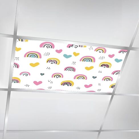 4 Pack Fluorescent Light Covers for Ceiling Lights Seamless Childish Colorful Hand Drawn Rainbows Hearts dots Decorative Magnetic Light Cover Light Filters for Classroom Office Home in Kuwait