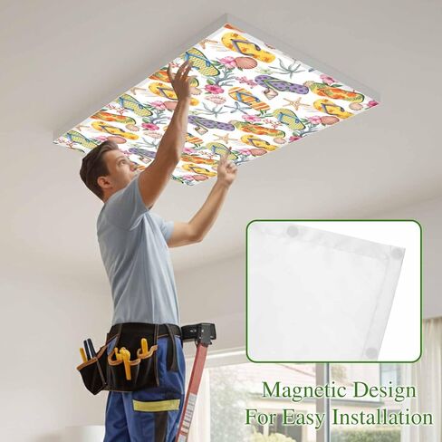 Fluorescent Light Covers, Nautical Coastal Magnetic Light Covers for Ceiling Lights, Watercolor Ocean Slippers Starfish Coral Shell Fluorescent Ceiling Shade for Classroom Bedroom Office 4x2Ft x 2PCS in Kuwait