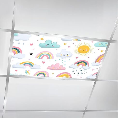 4 Pack Fluorescent Light Covers for Ceiling Lights Nursery Drawn Rainbows Sun Funny Clouds Decorative Magnetic Light Cover Light Filters for Classroom Office Home in Kuwait