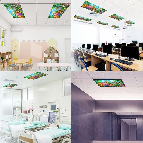 4 Pack Light Covers for Ceiling Lights Magnetic Fluorescent Light Covers for Classroom Jungle animals frame for kids African tropical forest adorable Ceiling Lamp Shade for Home Office School in Kuwait
