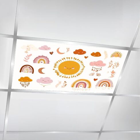 4 Pack Fluorescent Light Covers for Ceiling Lights Drawn Clipart for Nursery Decoration Cute Rainbows Decorative Magnetic Light Cover Light Filters for Classroom Office Home in Kuwait