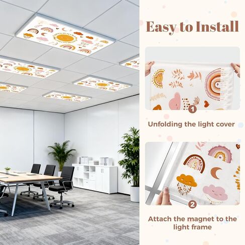 4 Pack Fluorescent Light Covers for Ceiling Lights Drawn Clipart for Nursery Decoration Cute Rainbows Decorative Magnetic Light Cover Light Filters for Classroom Office Home in Kuwait