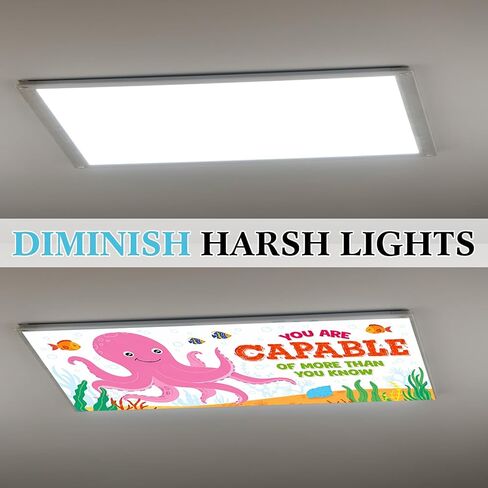 6 Pcs Fluorescent Light Covers for Drop Ceiling, Magnetic Fabric Diffuser, 4x2 Feet, for Office, School, Hospital, Home(Whispers of the Sea) in Kuwait