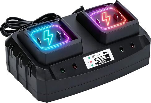 21V Battery Charger Base: Quick Charge Compatible with 21v Lithium-Ion Battery Electric Tools, Outdoor Garden Tools (Black 1 Port) (Dual-Bay Charger) | Dual-port charging for select 21V batteries compatible with Makita tools, with separate red and green L in Kuwait