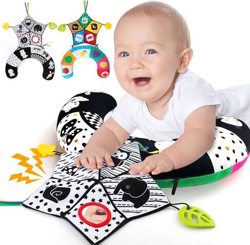 teytoy Tummy Time Pillow with Crinkle Mat & Teethers, Black and White High Contrast Baby Toys with Mirror, Montessori Sensory Crawling Toy for Infant Newborn Toddler Tummy Time Toys 0-6 Months Babies in Kuwait