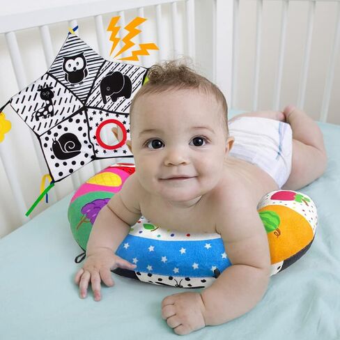 teytoy Tummy Time Pillow with Crinkle Mat & Teethers, Black and White High Contrast Baby Toys with Mirror, Montessori Sensory Crawling Toy for Infant Newborn Toddler Tummy Time Toys 0-6 Months Babies in Kuwait