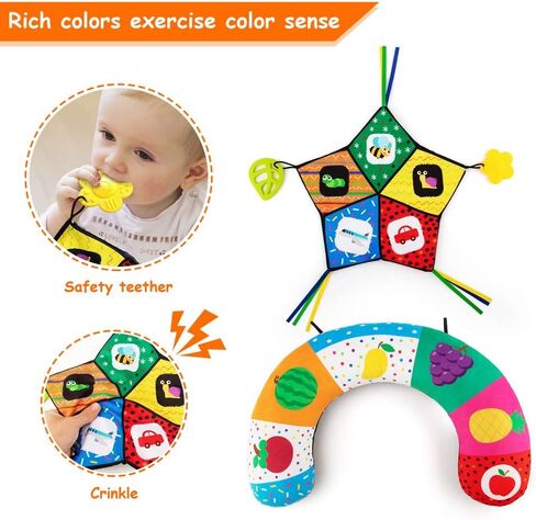 teytoy Tummy Time Pillow with Crinkle Mat & Teethers, Black and White High Contrast Baby Toys with Mirror, Montessori Sensory Crawling Toy for Infant Newborn Toddler Tummy Time Toys 0-6 Months Babies in Kuwait