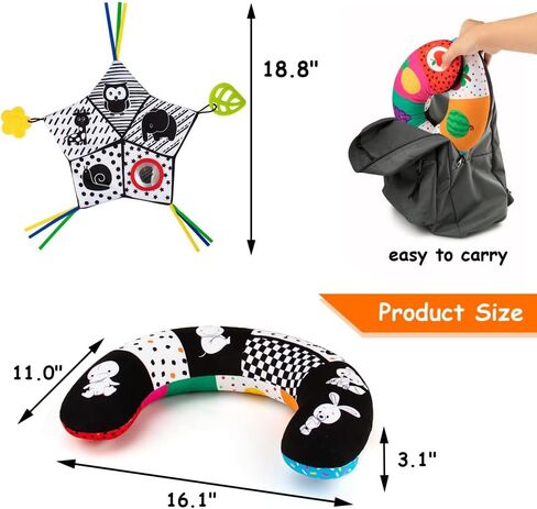 teytoy Tummy Time Pillow with Crinkle Mat & Teethers, Black and White High Contrast Baby Toys with Mirror, Montessori Sensory Crawling Toy for Infant Newborn Toddler Tummy Time Toys 0-6 Months Babies in Kuwait