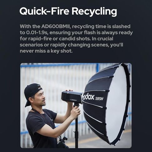 GODOX AD600BM II Portable Flash Light 600Ws 1/8000s HSS 0.01-1.9s Recycle 500 Flashes 40W LED Modeling 5600K X3/X2T/X1 Compatible 16-Color ID Lights Precision Power Control 1/1-1/512 Pro Photo Video in Kuwait