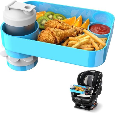 Car Seat Snack Tray for Kids, Mess-Free Square Travel Tray Cup Holder Snack Tray, Durable Car Food Tray for Toddlers, Universal Fit Kids Travel Road Trip Essentials (1, Black) in Kuwait