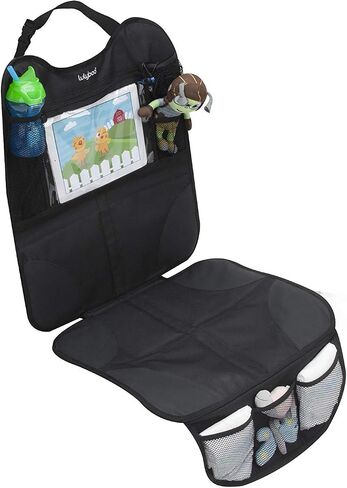 Lulyboo Car Seat Protector & Organizer for Baby & Toddler - Back Seat Storage, Kick Mat with Tablet Holder, Toys & Essentials, Fits All Vehicles, Durable Nylon, Black in Kuwait