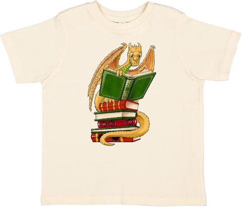 inktastic Well-Read Cute Gold Dragon Reading Books Toddler T-Shirt in Kuwait