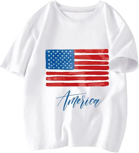 Toddler Boys Girls 4th of July Short Sleeve Shirt - Kids Patriotic American Flag Memorial Day USA Tops 2-7T in Kuwait