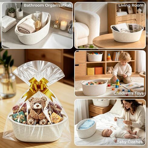 8 Pack Small Woven Baskets, 12"x 8"x 5" Empty Gift Baskets with Gift Bags and Bows, Gift Baskets for Christmas Mother's Day, Baby Showers, Birthdays, Raffle Storage Basket with Handles, White in Kuwait