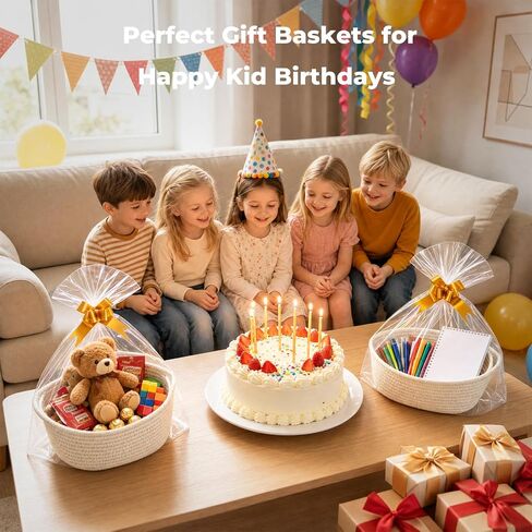 8 Pack Small Woven Baskets, 12"x 8"x 5" Empty Gift Baskets with Gift Bags and Bows, Gift Baskets for Christmas Mother's Day, Baby Showers, Birthdays, Raffle Storage Basket with Handles, White in Kuwait
