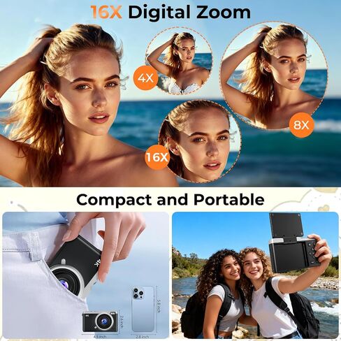 MaxMango Digital Camera, 64MP & 2.4'' Vlogging Camera for Beginners,180° Flip Screen Point and Shoot Digital Cameras with 16GB SD Card for Teenager Adult in Kuwait