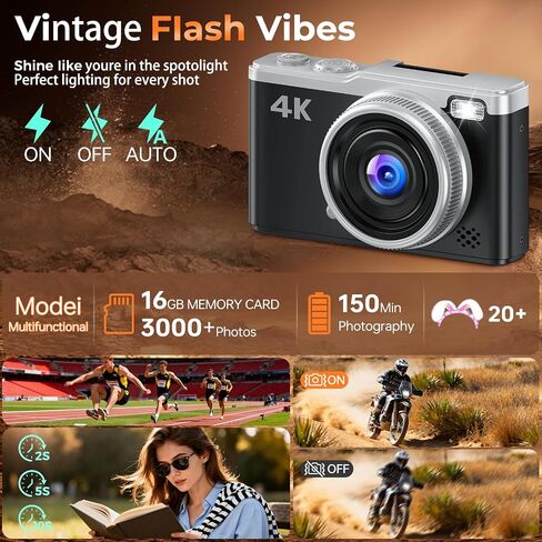 MaxMango Digital Camera, 64MP & 2.4'' Vlogging Camera for Beginners,180° Flip Screen Point and Shoot Digital Cameras with 16GB SD Card for Teenager Adult in Kuwait
