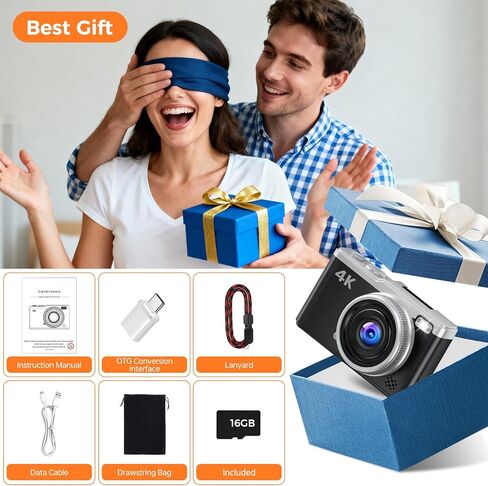 MaxMango Digital Camera, 64MP & 2.4'' Vlogging Camera for Beginners,180° Flip Screen Point and Shoot Digital Cameras with 16GB SD Card for Teenager Adult in Kuwait