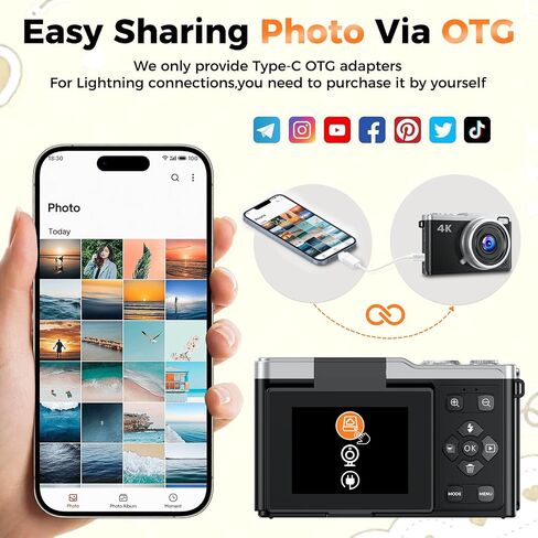 MaxMango Digital Camera, 64MP & 2.4'' Vlogging Camera for Beginners,180° Flip Screen Point and Shoot Digital Cameras with 16GB SD Card for Teenager Adult in Kuwait