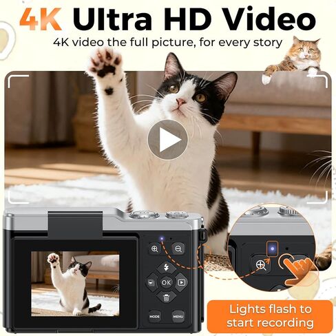 MaxMango Digital Camera, 64MP & 2.4'' Vlogging Camera for Beginners,180° Flip Screen Point and Shoot Digital Cameras with 16GB SD Card for Teenager Adult in Kuwait
