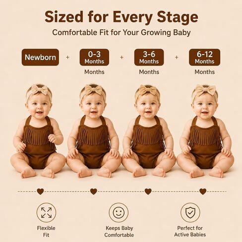 Infant Baby Girl Brown Fringe Faux Suede Romper - Western Style Halter Sunsuit, Adjustable Straps in Kuwait