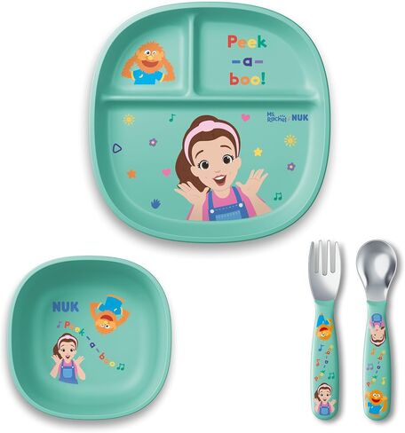NUK Ms Rachel Tableware Set, Toddler Plate and Bowl, and Toddle Utensils - Fork and Spoon, Kids Dining Set, BPA-Free, Dishwasher-Safe in Kuwait