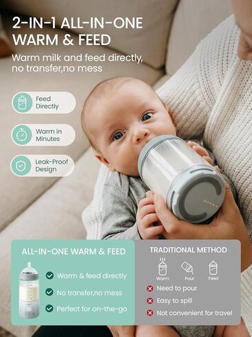 Grownsy Portable Bottle Warmer, Detachable All-in-One Travel Milk Warmers | Fast Even Heat, On-the-Go Bottle Warmer with Nipple for Direct Feeding, Dual Heat Modes, Long Battery, Shatterproof Non-Glass in Kuwait