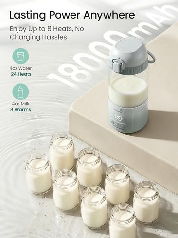 Grownsy Portable Bottle Warmer, Detachable All-in-One Travel Milk Warmers | Fast Even Heat, On-the-Go Bottle Warmer with Nipple for Direct Feeding, Dual Heat Modes, Long Battery, Shatterproof Non-Glass in Kuwait