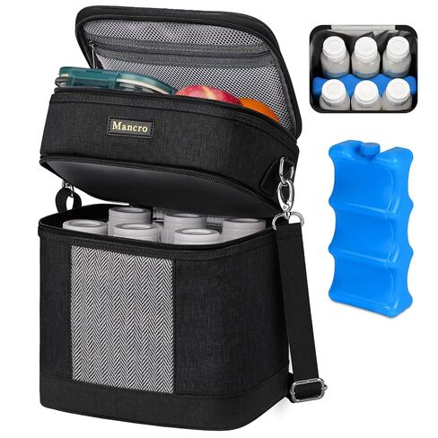 Mancro Breastmilk Cooler Bag with Ice Pack, Insulated Baby Bottles Bag | Double Layer Bottle Cooler Bag Fits 6 Bottles Up to 9oz, Portable Breast Pump Cooler Travel Bag for Daycare and Nursing Moms in Kuwait