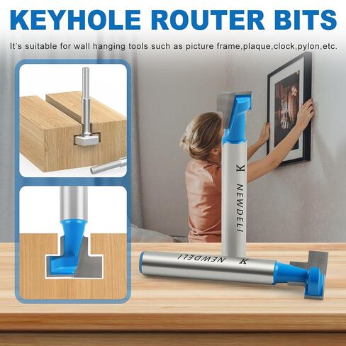 Newdeli Keyhole Router Bit Set 1/4" Shank 2Pcs T-Slot Router Bits 3/8" 1/2" Blade Diameter for Wood Hex Bolt T-Track Slotting in Kuwait