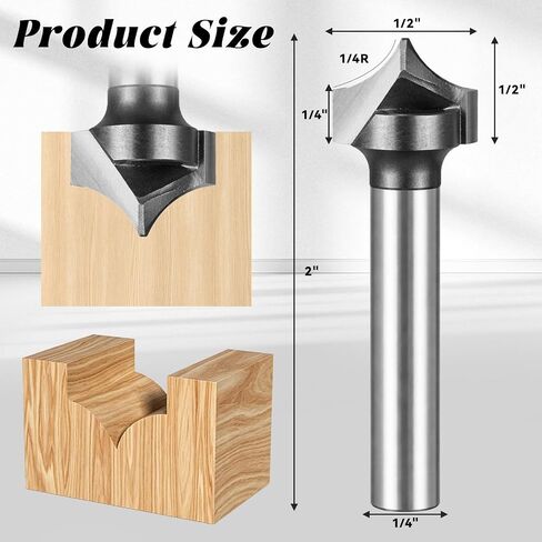 1/4" Roundover Router Bit CNC Router Bits Carbide Tipped Round Over Beading Bits Shank Point Cutting 1/2" Cutting Diameter 1/4" Radius Round-Over Plunge Cutter for Woodworking Carving Tool in Kuwait