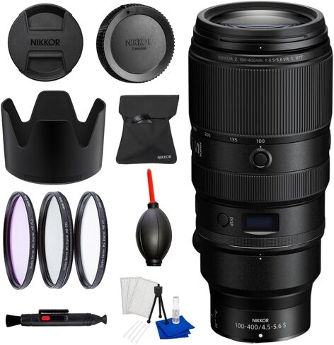 Nikon NIKKOR Z 100-400mm f/4.5-5.6 VR S Telephoto Zoom Lens Bundle – Premium Versatile Super-Telephoto Lens for Nikon Z Mount Cameras + 3-Piece Filter Kit, Lens Pen, Dust Blower & Cleaning Kit in Kuwait
