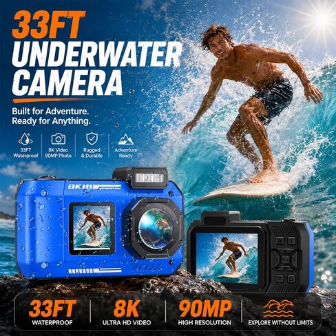 Maxmango 10FT 33FT 49FT Underwater Camera Set - Suitable for Diving Snorkeling Travel(Blue) in Kuwait