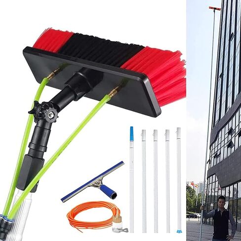 20FT Water Fed Window Cleaning Pole (6m) with Squeee & 30cm Brush - & Extendable Hose Fed Window Cleaning Kit for Easy Outdoor Use in Kuwait