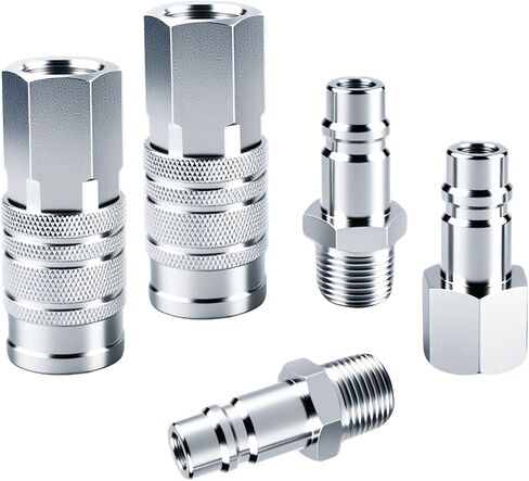 1/2 Inch Air Hose Fittings Set,High Flow 2 Pcs I/M Industrial Type Coupler with 1/2" FNPT,3 Pcs Plugs with 1/2" NPT,Steel Air Compressor Accessories Quick Connect Fittings 300PSI for Pneumatic Tools in Kuwait
