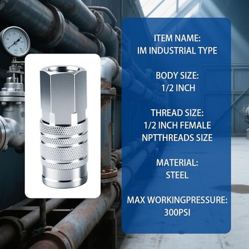 1/2 Inch Air Hose Fittings Set,High Flow 2 Pcs I/M Industrial Type Coupler with 1/2" FNPT,3 Pcs Plugs with 1/2" NPT,Steel Air Compressor Accessories Quick Connect Fittings 300PSI for Pneumatic Tools in Kuwait