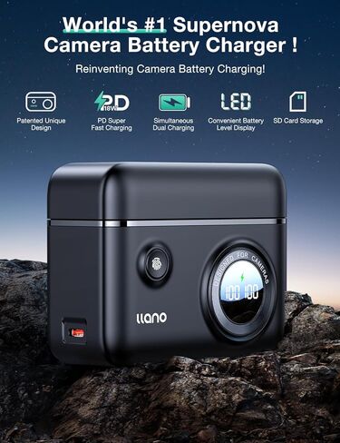 llano NP-FZ100 Battery Fast Charger 2-Slot 18W A6700 Battery Charger | Compatible with Sony A7iii, A7R V, A7R IV, Alpha A7C, A9/A9S, A6600,A7R3, ZV-E1, FX3, FX30, Smart Digital Display (Black) in Kuwait