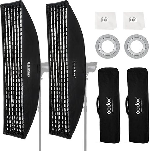 Godox Strip Softbox,2pcs FW35x160cm 14"x63" Bowens Mount Softbox with Honeycomb Grid,Bowens Mount Speedring for Studio Strobe Flash Lighting Speedlight,Portrait Product Photography in Kuwait
