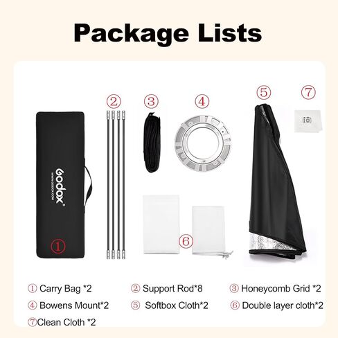 Godox Strip Softbox,2pcs FW35x160cm 14"x63" Bowens Mount Softbox with Honeycomb Grid,Bowens Mount Speedring for Studio Strobe Flash Lighting Speedlight,Portrait Product Photography in Kuwait